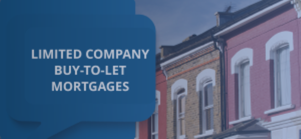 UK terraced houses with a blue-tinted overlay in light and dark blue, featuring the text “Limited Company Buy-to-Let Mortgages,” representing property investment through a limited company structure.